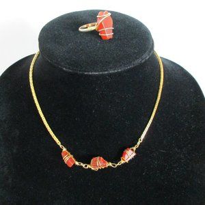 VTG Set of Amber Colored Cut Stones Necklace & Ring